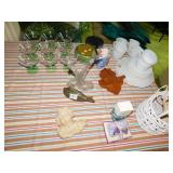 OPELESCENT WHITE DISH SET, GREEN DEPRESSION