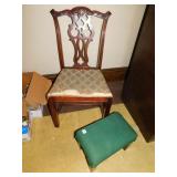SMALL STOOL AND ANTIQUE ARM CHAIR