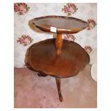 MAHOGANY 2 TIER LAMP TABLE CARVED LEGS