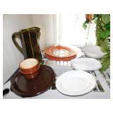 NICE GLASS PLANTER, WATER PITCHER, PLATES, ETC.