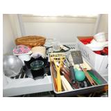 STAINLESS FLATWARE, DISHES, ETC.
