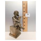 STATUE GIRL PLAYING HARP; CAST BRASS; NO MARKINGS