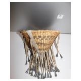 CEREMONIAL BASKET; HAND WOVEN; METAL TIES