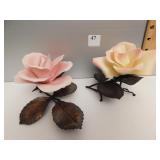 2 BOEHM FLOWERS METAL BASE PORCELAIN FLOWERS