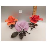 3 BOEHM FLOWERS METAL BASE PORCELAIN FLOWERS