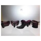 PURPLE AMETHYST PIECES: 2 ASHTRAYS, SHOE & HAT