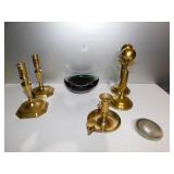 BRASS ITALY PUSH UP CANDLE STICKS; 4 WAX