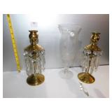 PRISM CANDLE STICKS; SMALL OIL LAMP; CANDLE
