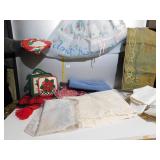 GROUP LINENS & TABLE CLOTHES; HAND PAINTED APRON