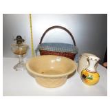 BASKET, PUERTO RICO VASE, CROCK NO LID ETC.