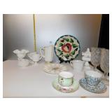 MILK GLASS GROUP, TEA CUPS, PURITAN PLATE ETC.