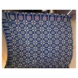 ANTIQUE BLUE AND WHITE COVERLET 70 X 80" APX
