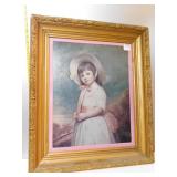 PRINT 27" X 23" WOOD FRAME; LITTLE GIRL WITH