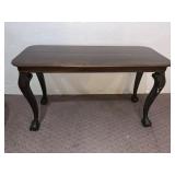 ANTIQUE INLAY TOP TABLE, TWO BOARD TOP WITH CLAW