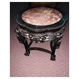 CARVED ANTIQUE BROWN MARBLE INSET STAND 19" H X