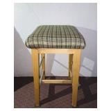MODERN STOOL WITH PLAID CUSHION, METAL FOOT REST