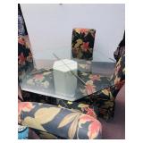 OCTAGON GLASS MARBLE BASE TABLE WITH 4 PARSON