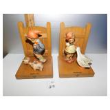GOEBEL BOOK ENDS; GIRL WITH GEESE & BOY WITH