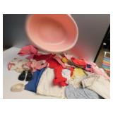 DOLL CLOTHES IN PLASTIC DOLL BATH