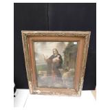 RELIGIOUS PICTURE ANTIQUE FRAME SOME DAMAGE TO