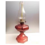 CRANBERRY COLORED OIL LAMP 17" H & CLEAR 11" H