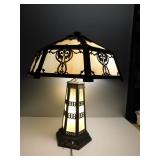 SLAG GLASS LAMP; 2 BULB TOP; LIGHT UP BASE 25"