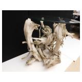 CYPRESS WOOD UNIQUE SIDE TABLE 24" H W/ 24" ROUND