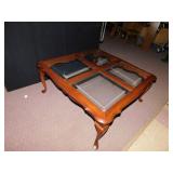 CHERRY COFFEE TABLE WITH 4 GLASS INSERT PANELS