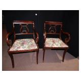PAIR OF MAHOGANY SCROLL ARM CHAIRS