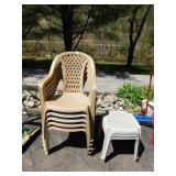 SET OF 5 STACKING CHAIRS AND 3 SIDE TABLES