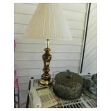 BRASS LAMP & TELEPHONE & COVERED CAKE