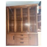 CHINA CABINET W/ WOOD SHELVES 2 DOOR BASE 3 DRAWER