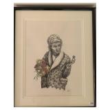 Ink drawing Subject holding bug in one hand