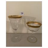 Gold rim glasses 6 Wine glasses and 10 Champagne