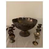 Silver plate punch bowl and 8 Silverplated glasse