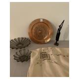 Copper plate, Carved figure, cut out linen table