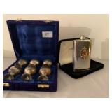 Set of 6 Silverplate cordials & Flask new with box