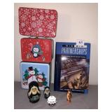 Russian nesters, Crystal Paper weight, 3 Tin Boxes