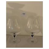 Pair of Orrefores Brandy Glasses with colbolt tear