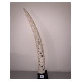 Carved Bone - Elephant motif 23" Tusk with metal