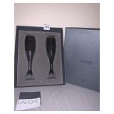 Lalique Champagne Flutes in OB Frosted bases 9" H