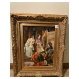 Painted on board signed Bowyer ladies in parlor w