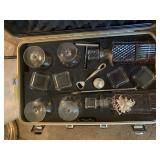 Portable bar Bourbon and Scotch decanters,