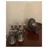 Large shell dish and glasses 10" H x 10" W