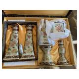 Chrysanthemum set porcelain candleholder set in
