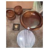 Wood Salad Bowl set 15" round and 7 salad bowls