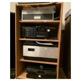 Oak 4 shelf cabinet on casters