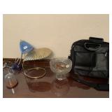 Brass leaf lamp, Clip on light, Lead crystal bowl