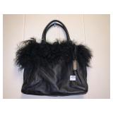 Aqua Madonna purse 15" W x 10" H with fur trim