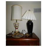 Pair lamps one has crack, Angel, Holly water